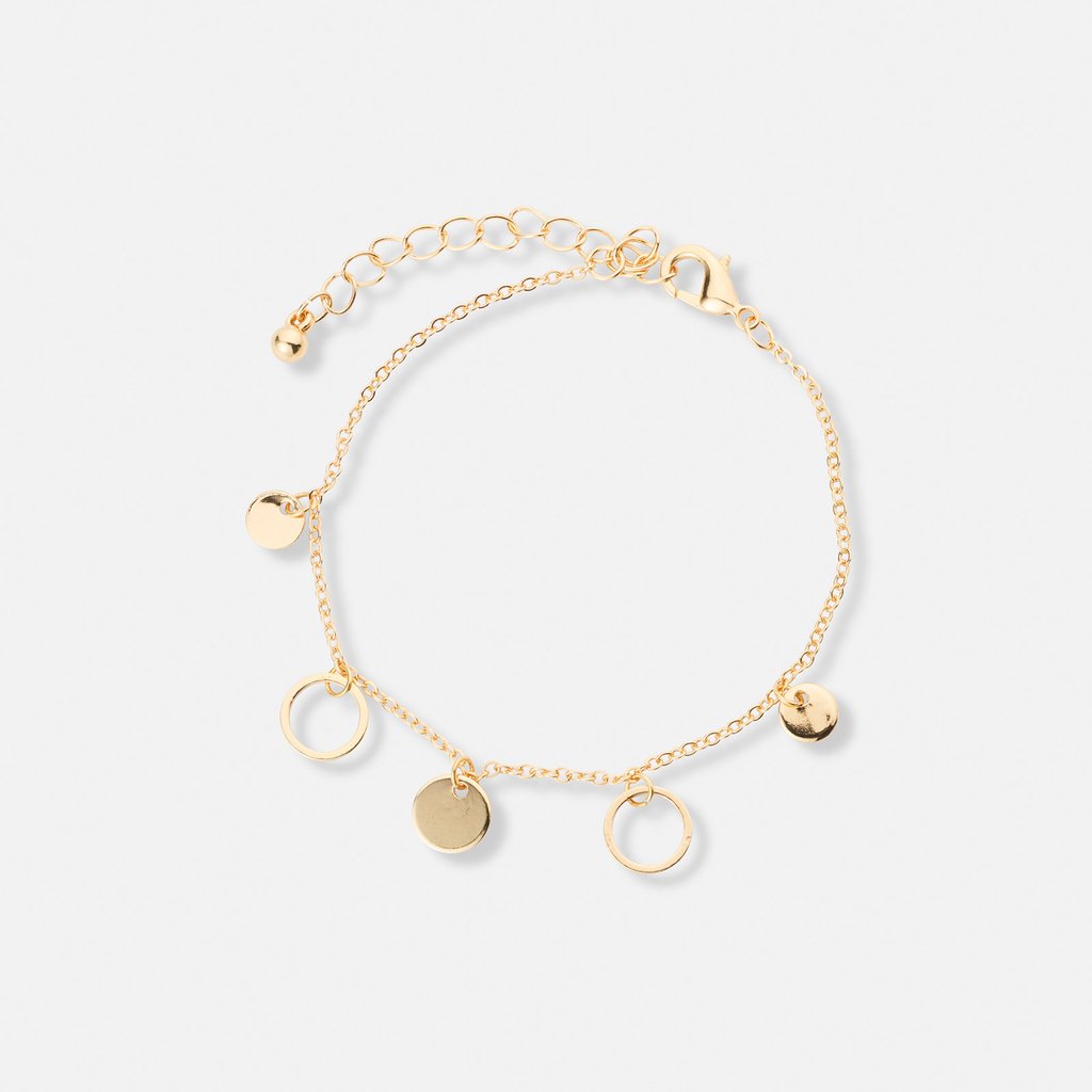 Guldfärgat armband, ringar och brickor - 17+5 cm