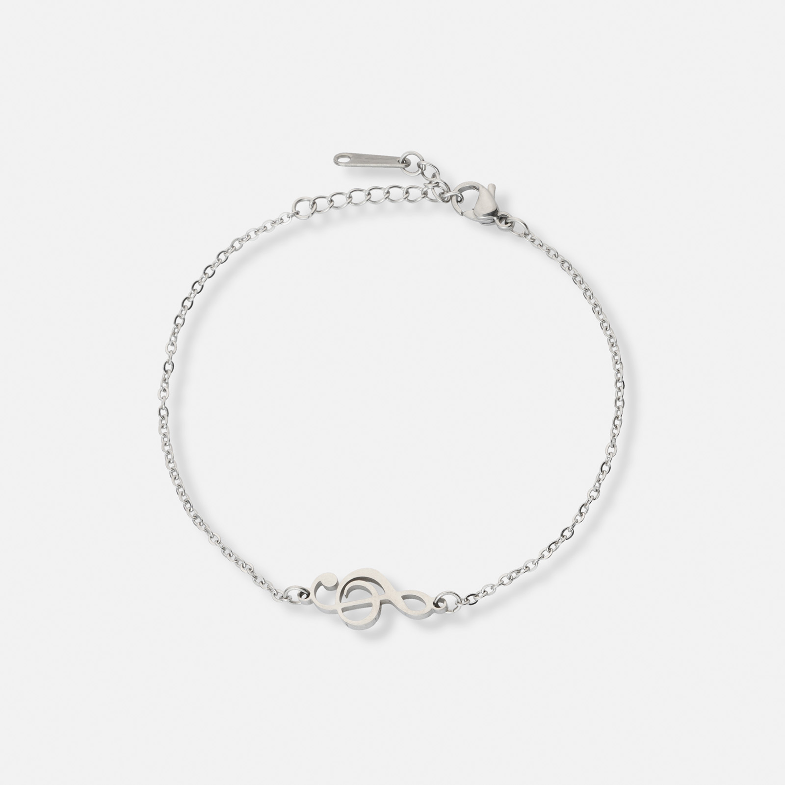 Silverfärgat armband, G-klav - 17+5 cm