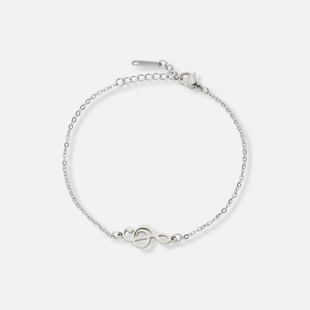 Silverfärgat armband, G-klav - 17+5 cm