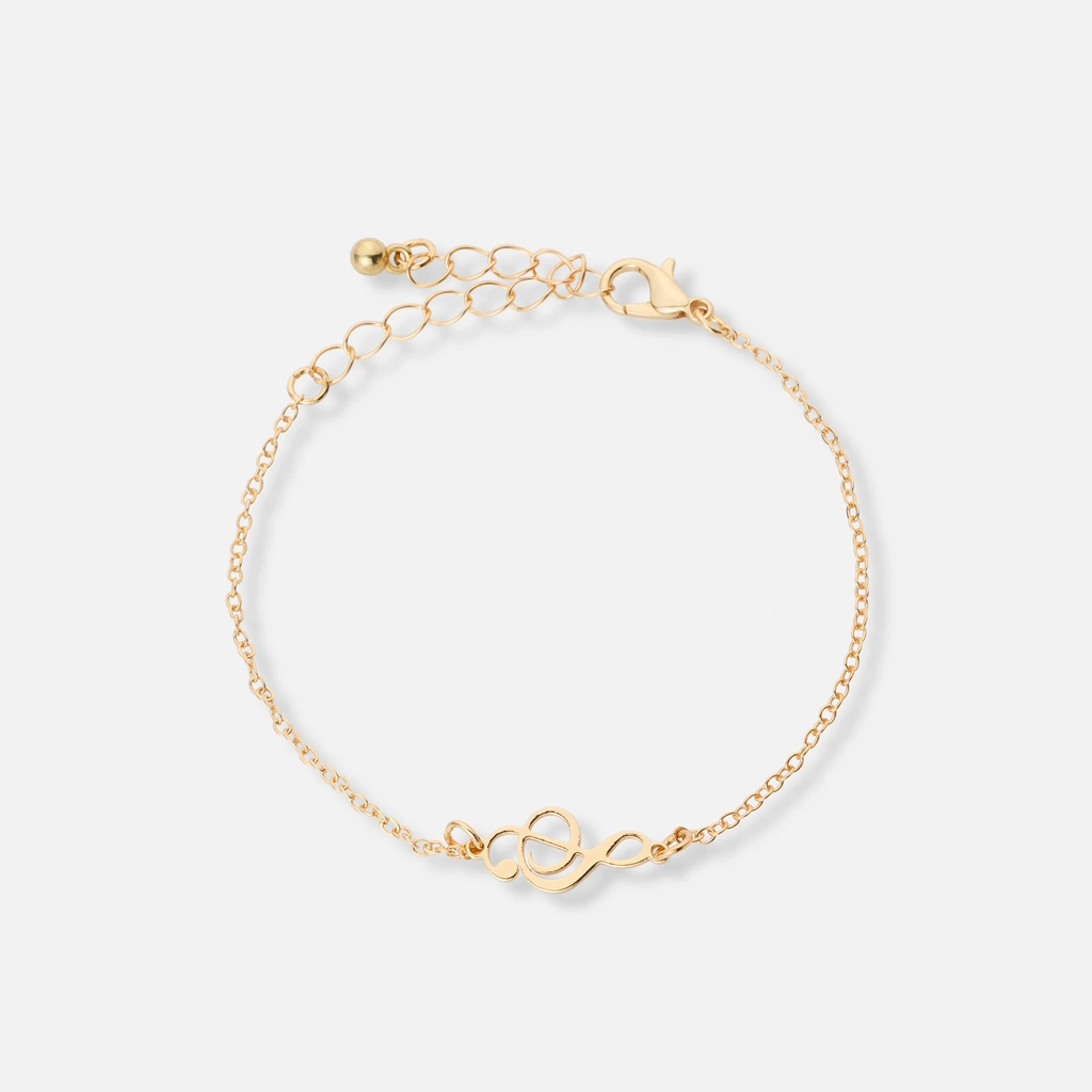 Guldfärgat armband, G-klav - 17+5 cm