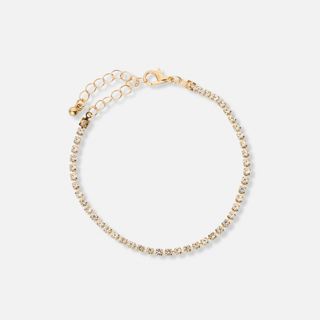 3-pack guldfärgade tennisarmband - 17+5 cm