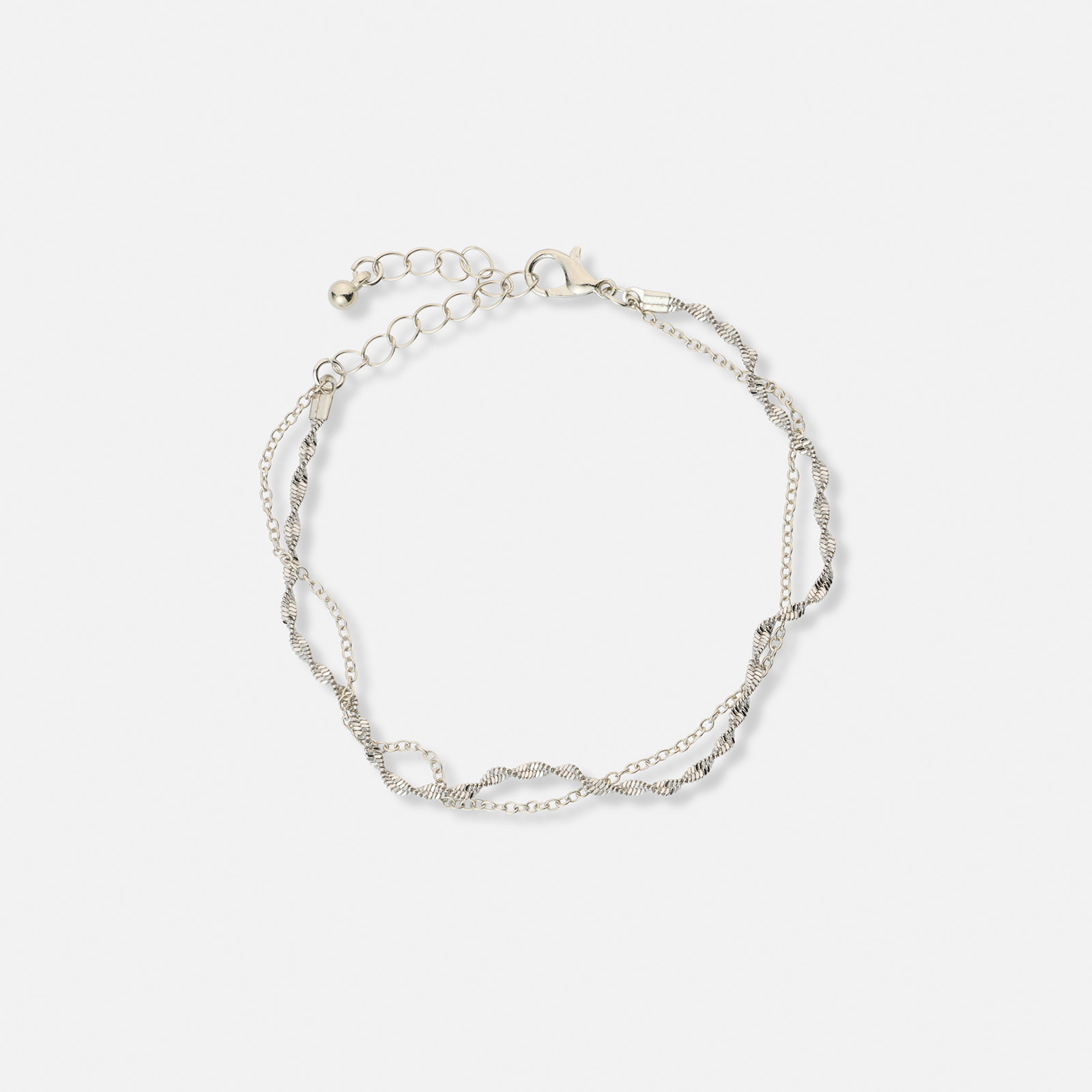 2-radigt silverfärgat armband, singapore & pansar - 19+5 cm