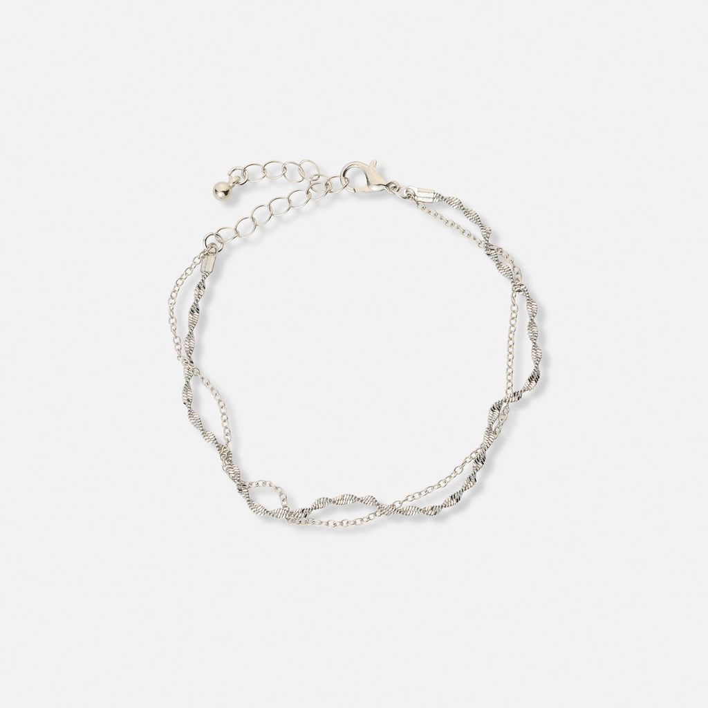 2-radigt silverfärgat armband, singapore & pansar - 19+5 cm