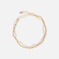 2-radigt guldfärgat armband, singapore & pansar - 19+5 cm
