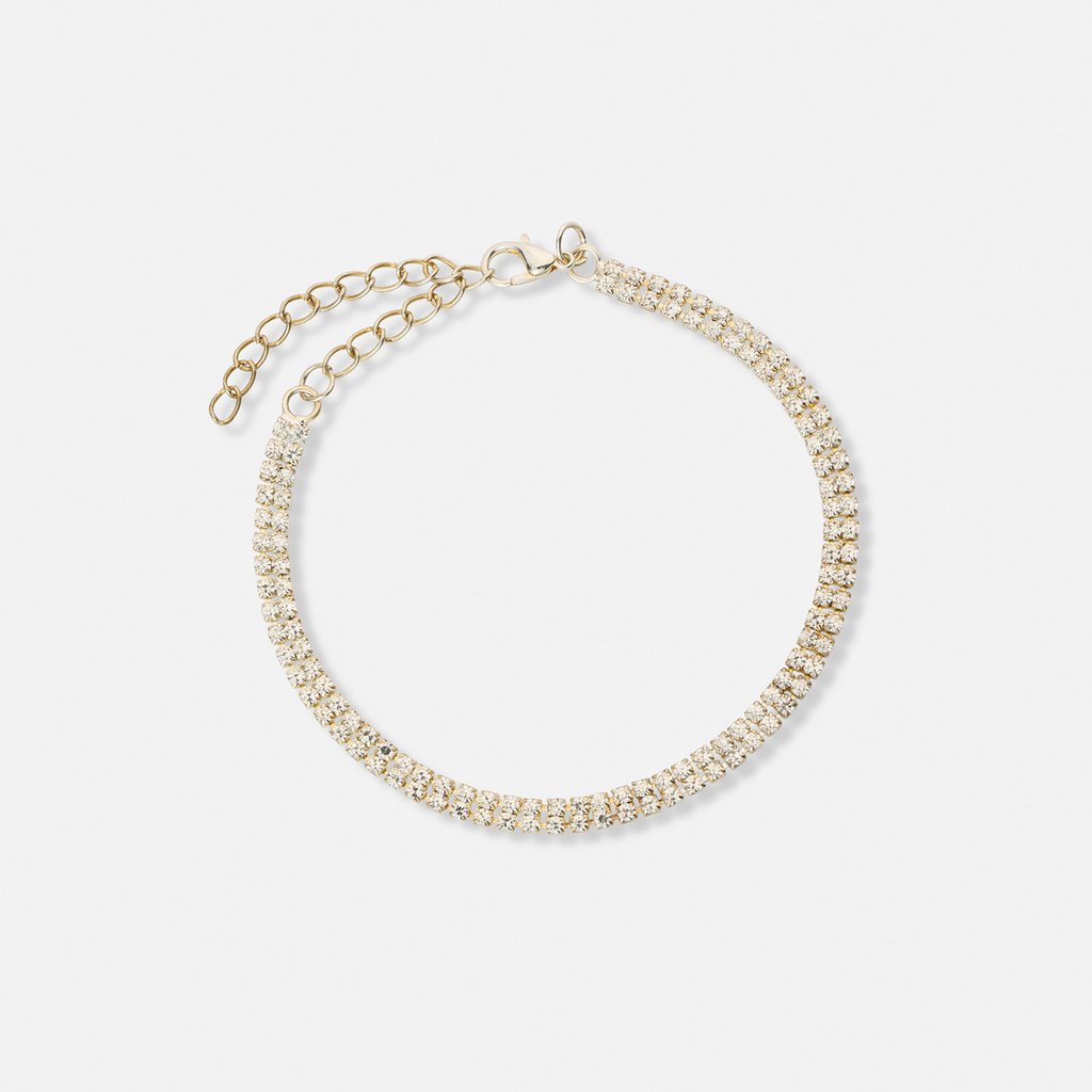 Guldfärgat armband, dubbelt tennisarmband - 18+5cm