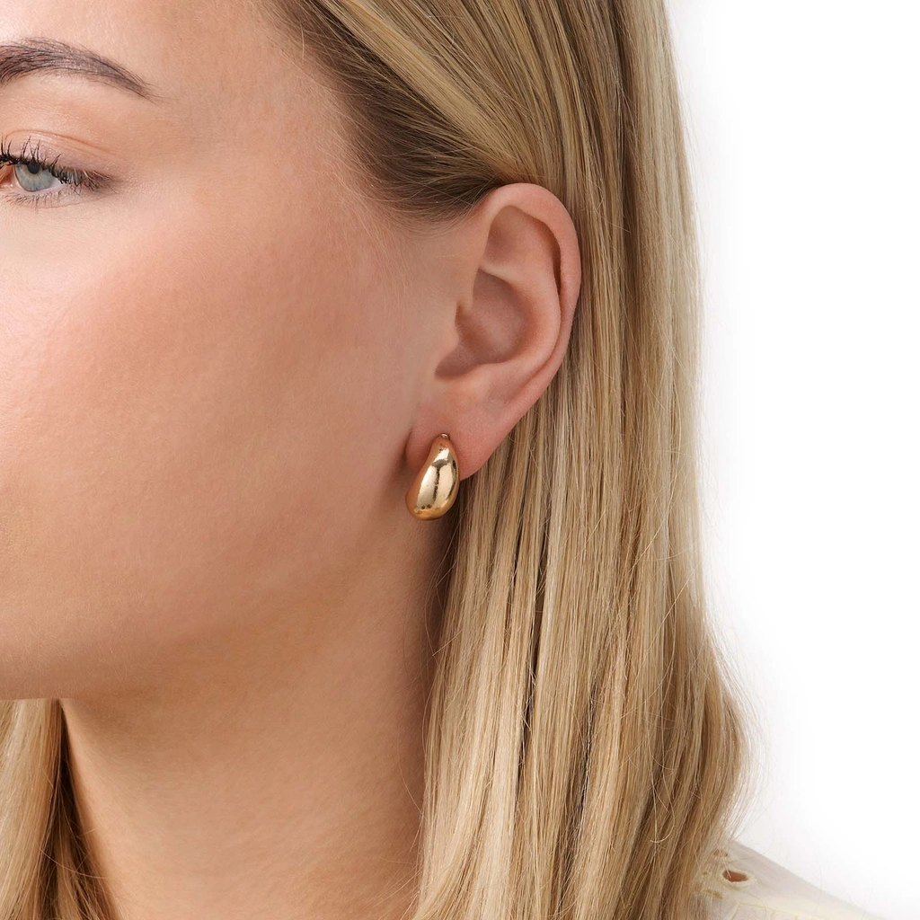 Guldfärgade örhängen, clips med droppe - 17 mm