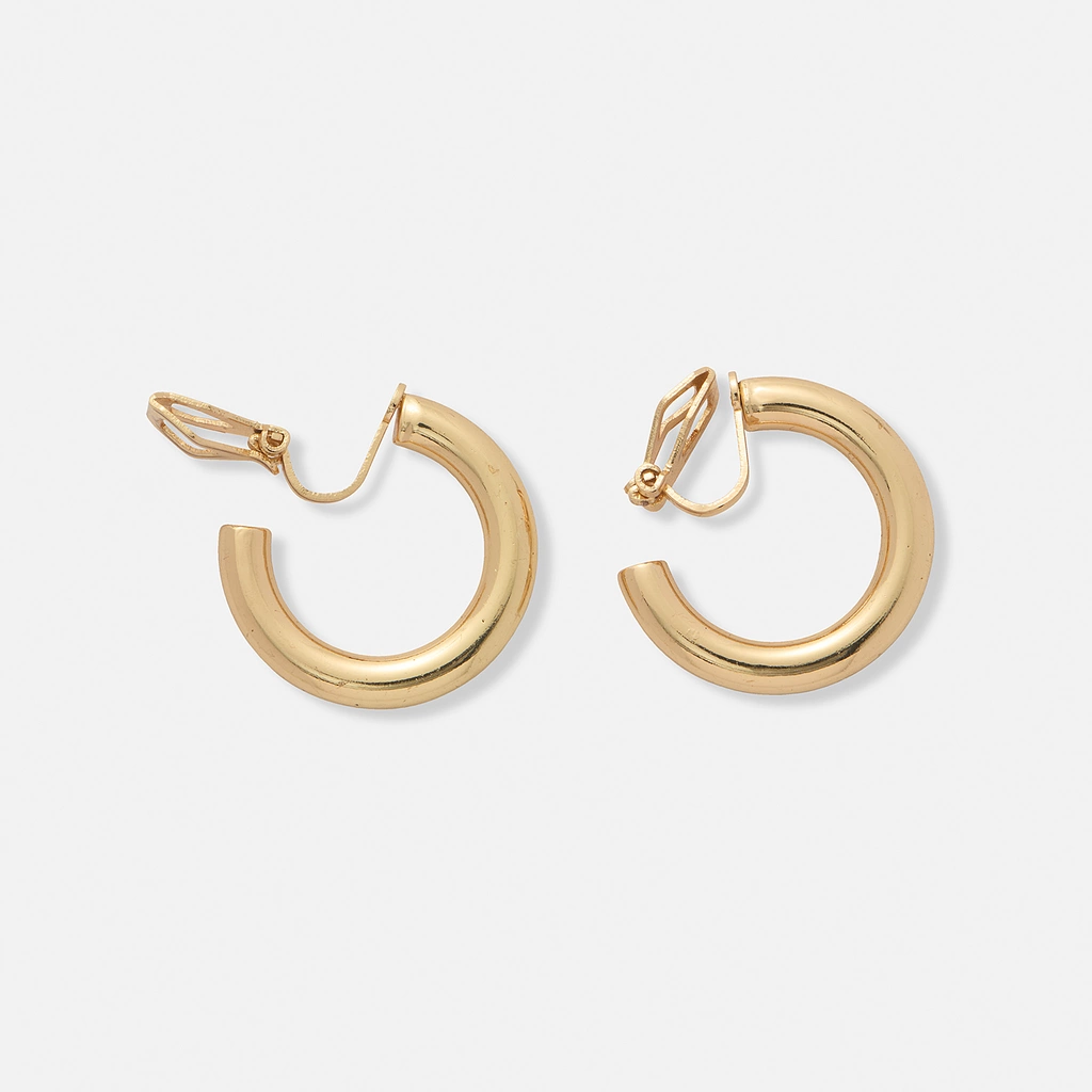 Guldfärgade örhängen, hoops med clips - 16 mm