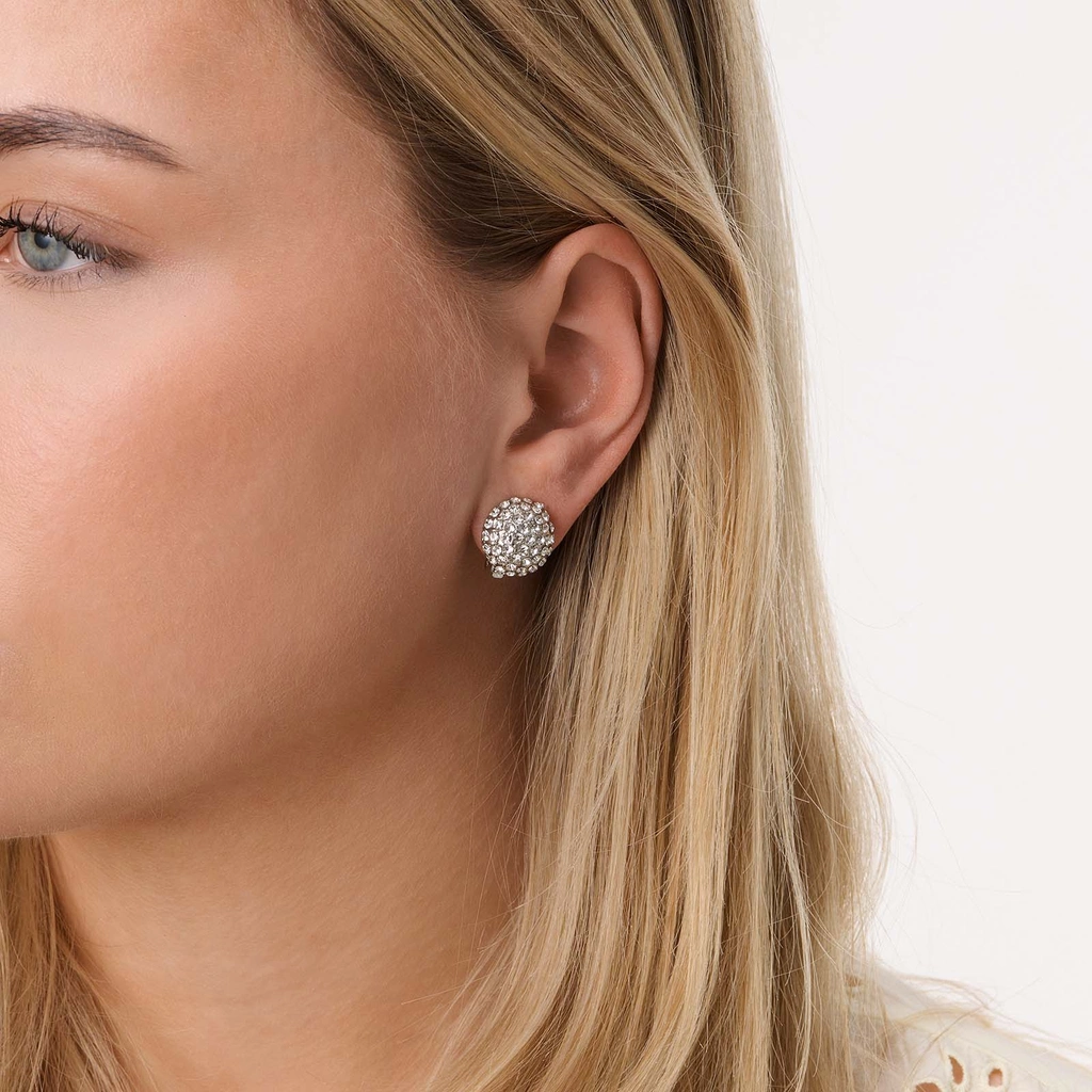 Silverfärgade örhängen, clips med glittrig kupol - 14 mm