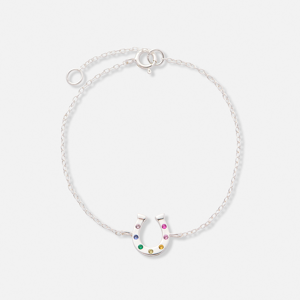 Silverarmband för barn, hästsko färgade stenar - 13+3cm