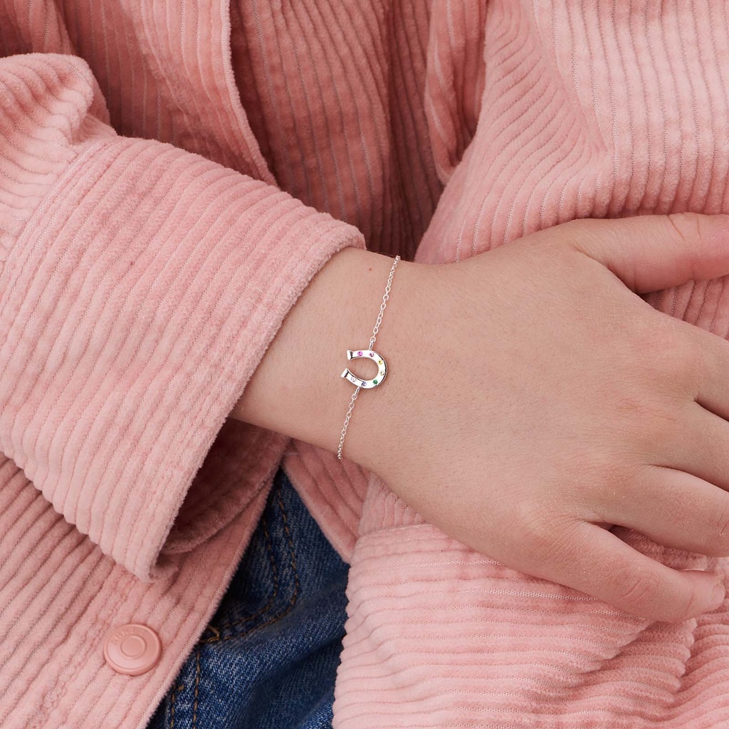 Silverarmband för barn, hästsko färgade stenar - 13+3cm