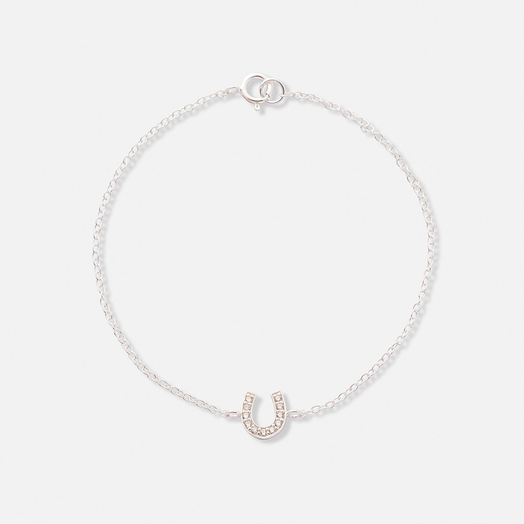 Silverarmband för barn, hästsko vita stenar - 13+3cm