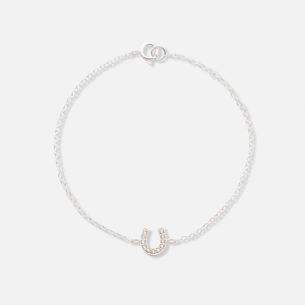 Silverarmband för barn, hästsko vita stenar - 13+3cm