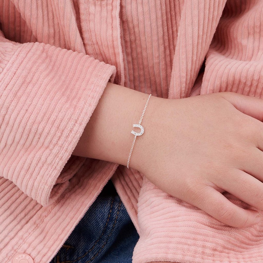 Silverarmband för barn, hästsko vita stenar - 13+3cm