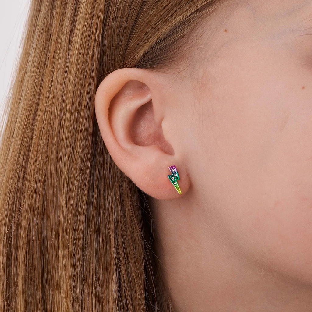 Silverörhängen för barn - flerfärgade blixtar 4x11mm