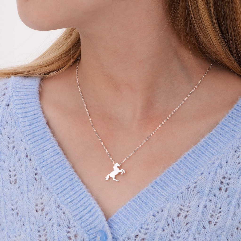 Silverhalsband för barn, stiliserad häst - 36+2cm