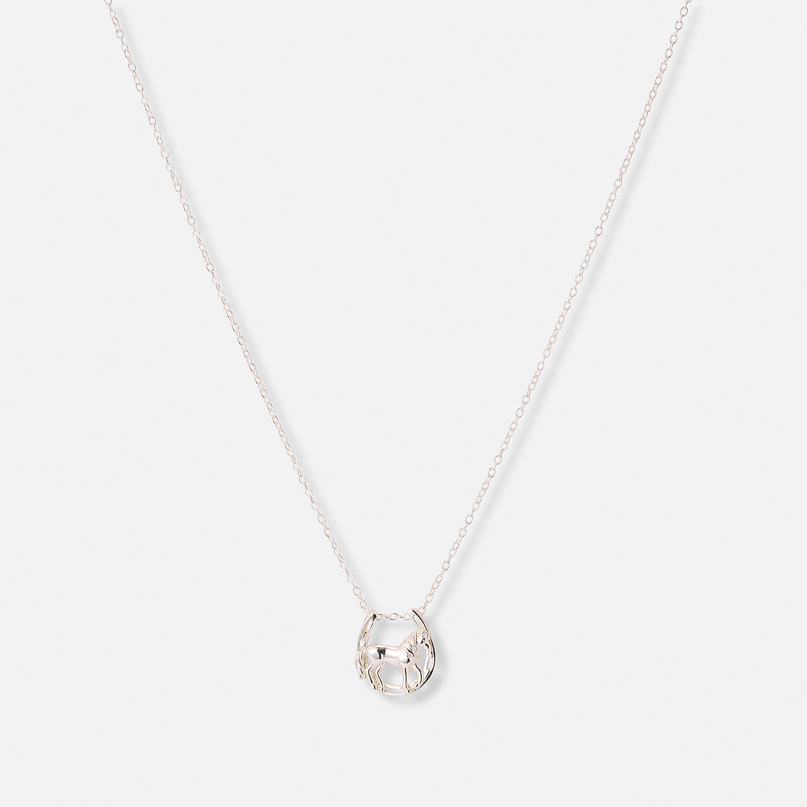 Silverhalsband för barn, häst & hästsko - 36+2cm