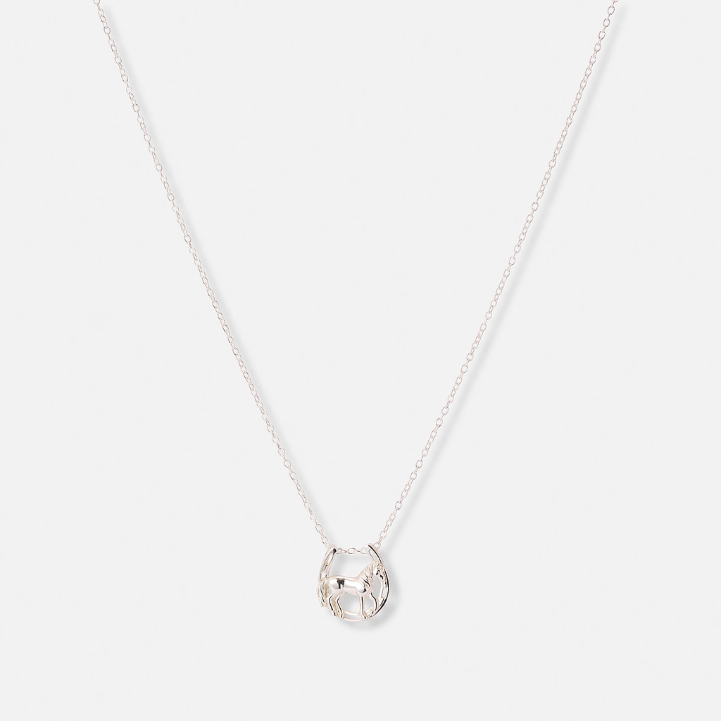 Silverhalsband för barn, häst & hästsko - 36+2cm