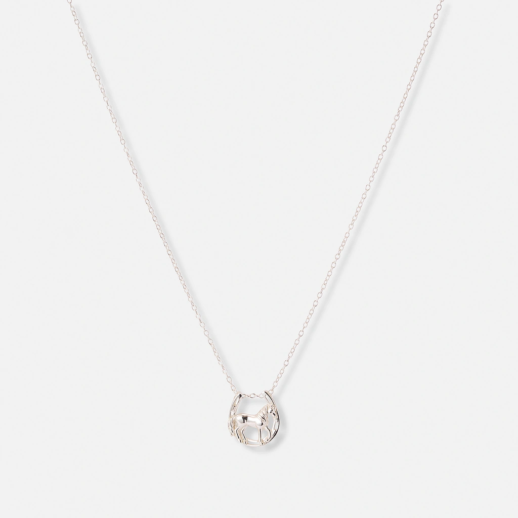 Silverhalsband för barn, häst & hästsko - 36+2cm