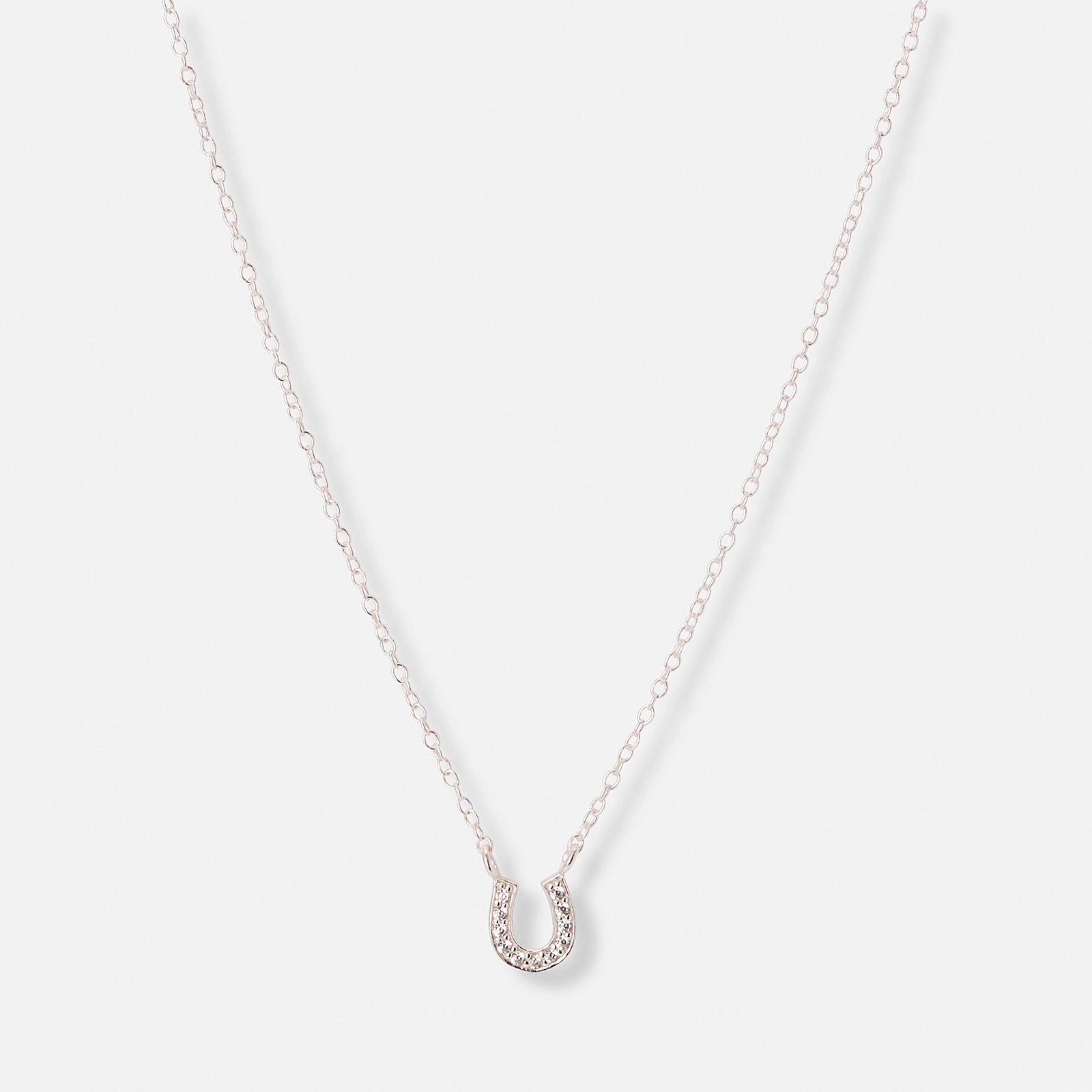Silverhalsband för barn, hästsko vita stenar - 36+2cm