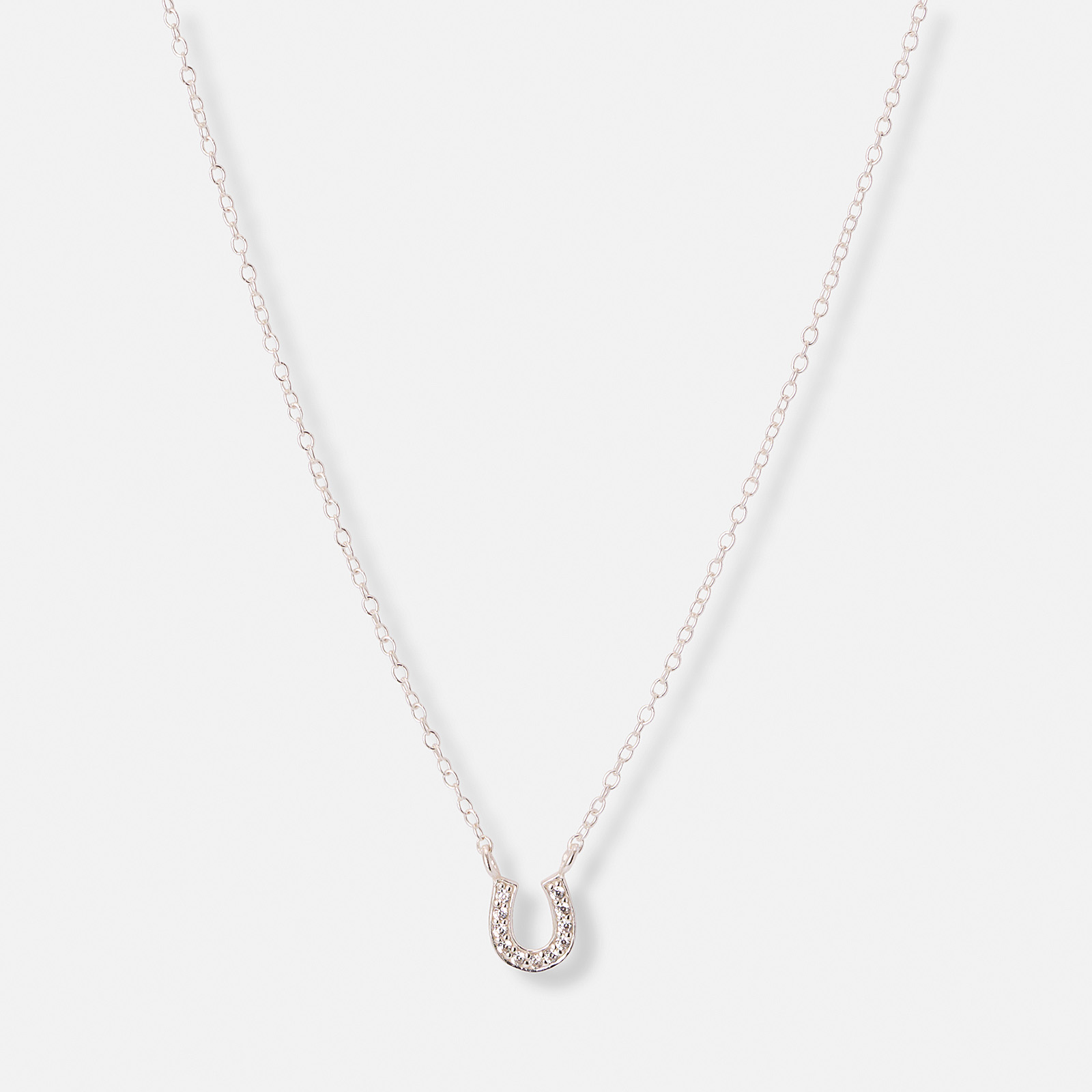 Silverhalsband för barn, hästsko vita stenar - 36+2cm