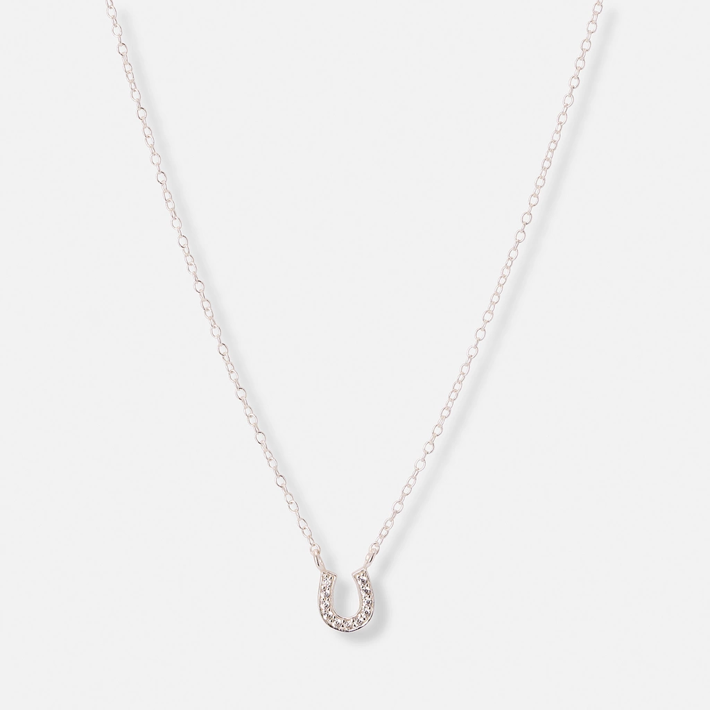 Silverhalsband för barn, hästsko vita stenar - 36+2cm