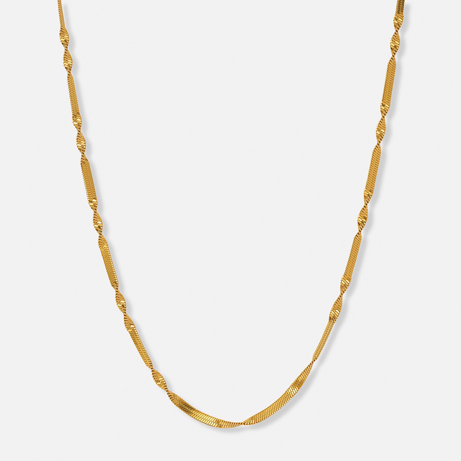 Guldpläterat stålhalsband twist chain - 40+5cm