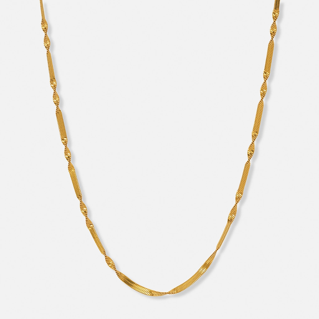 Guldpläterat stålhalsband twist chain - 40+5cm