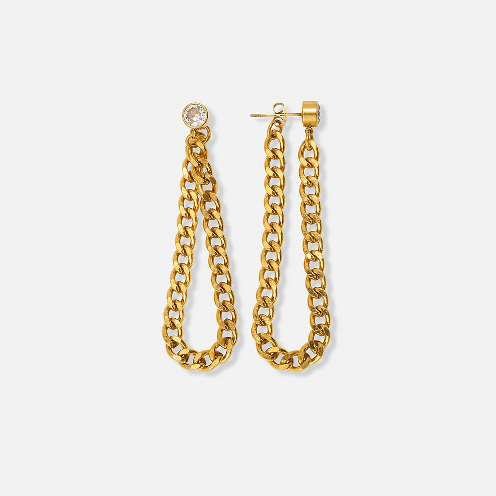 Guldpläterade stålörhängen Pansarkedja - 10 cm