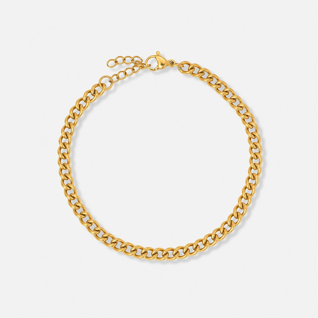 Guldpläterat stålarmband pansarlänk 4 mm - 19+3cm