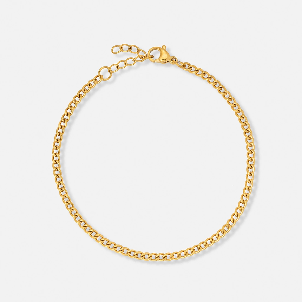 Guldpläterat stålarmband pansarlänk 3 mm - 19+3cm