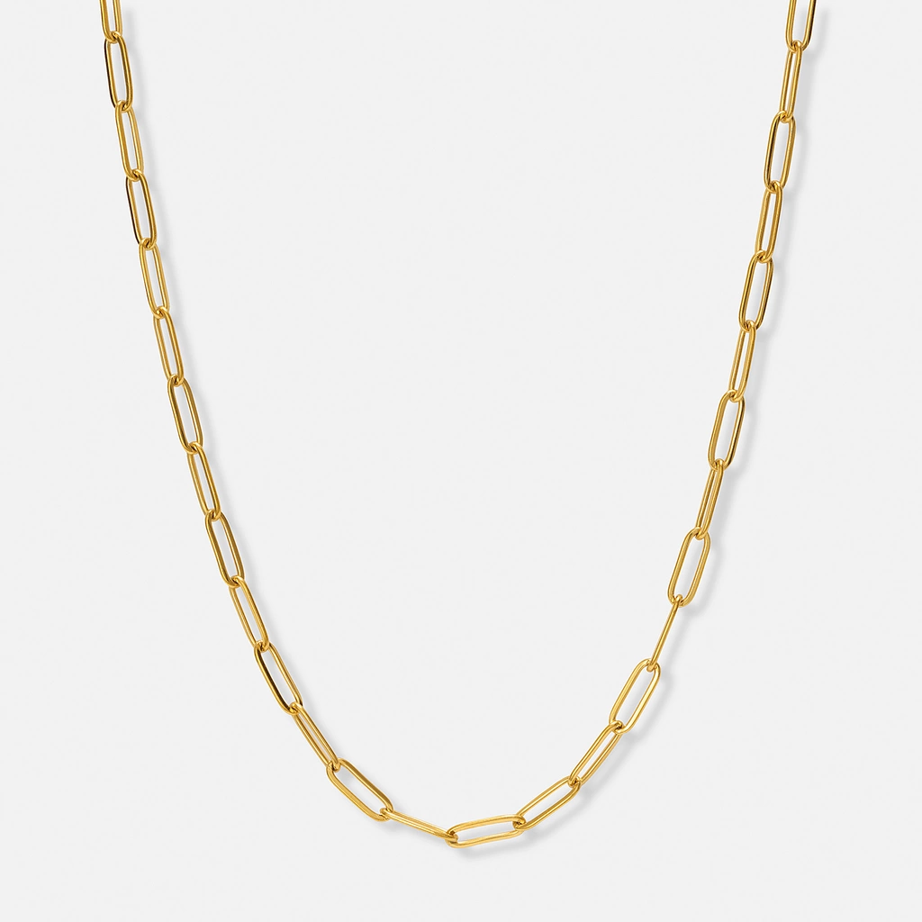 Guldfärgat stålhalsband Paperclip 4mm - 45+5cm