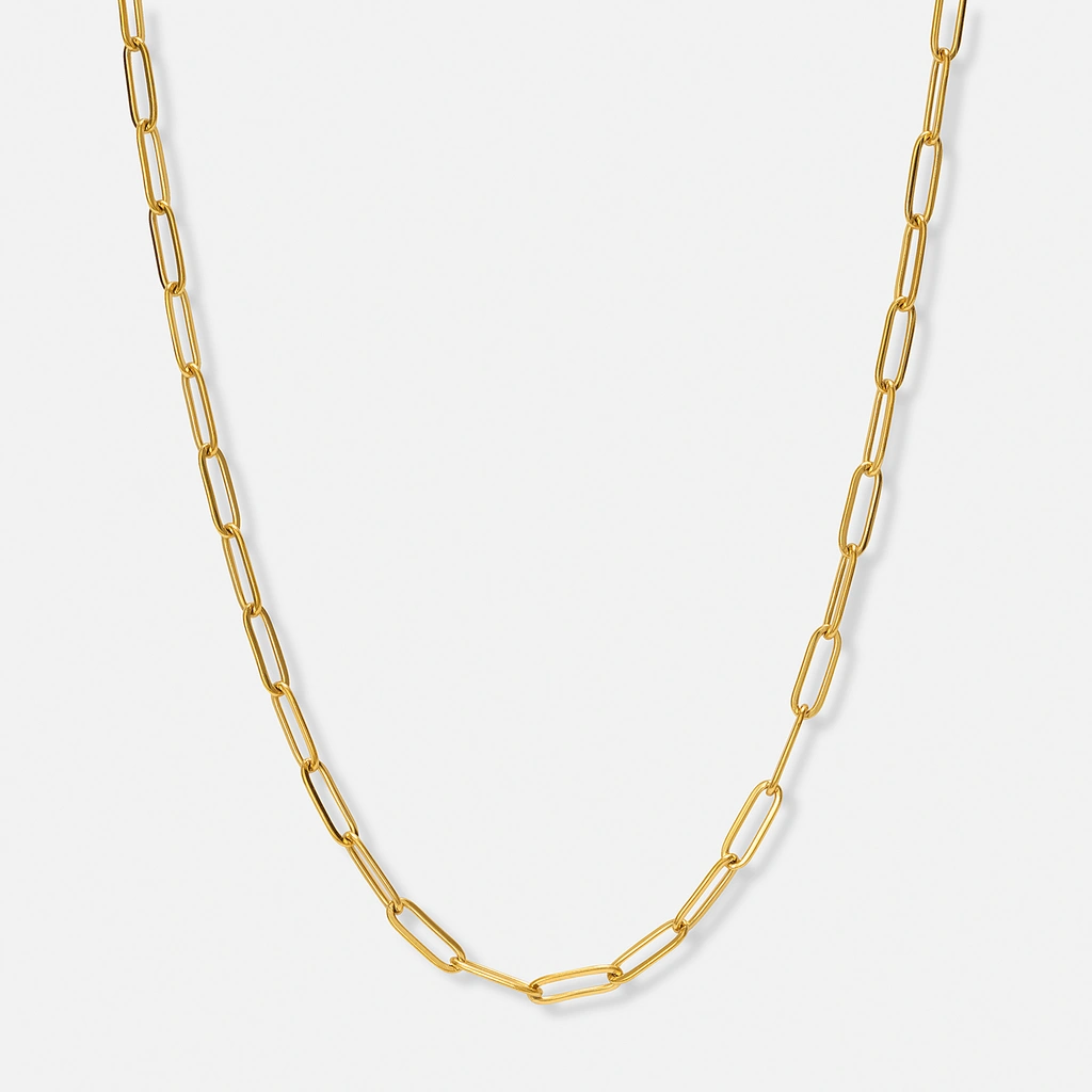 Guldfärgat stålhalsband Paperclip 4mm - 50+5cm