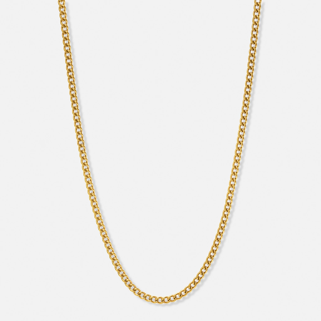 Guldpläterat stålhalsband pansarlänk 4mm - 45+5cm