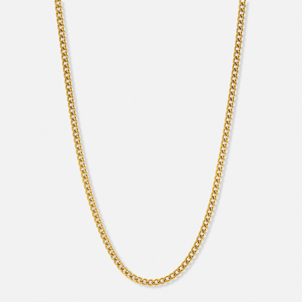 Guldpläterat stålhalsband pansarlänk 4 mm - 40+5cm