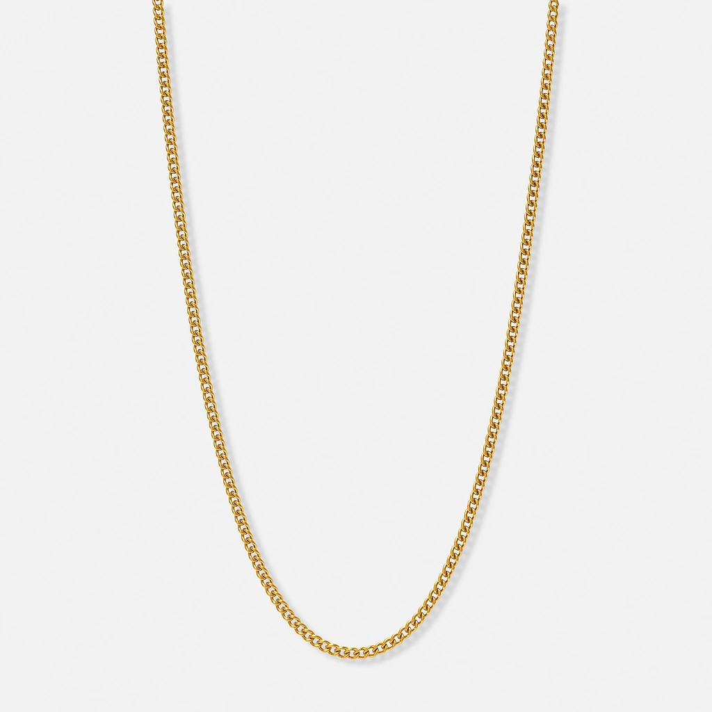 Guldpläterat stålhalsband pansarlänk 3mm - 45+5cm