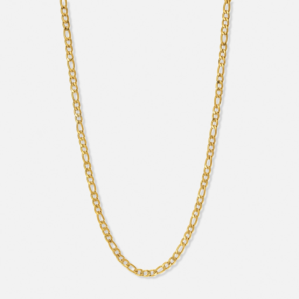 Guldpläterat stålhalsband figarolänk 5mm - 55+5cm