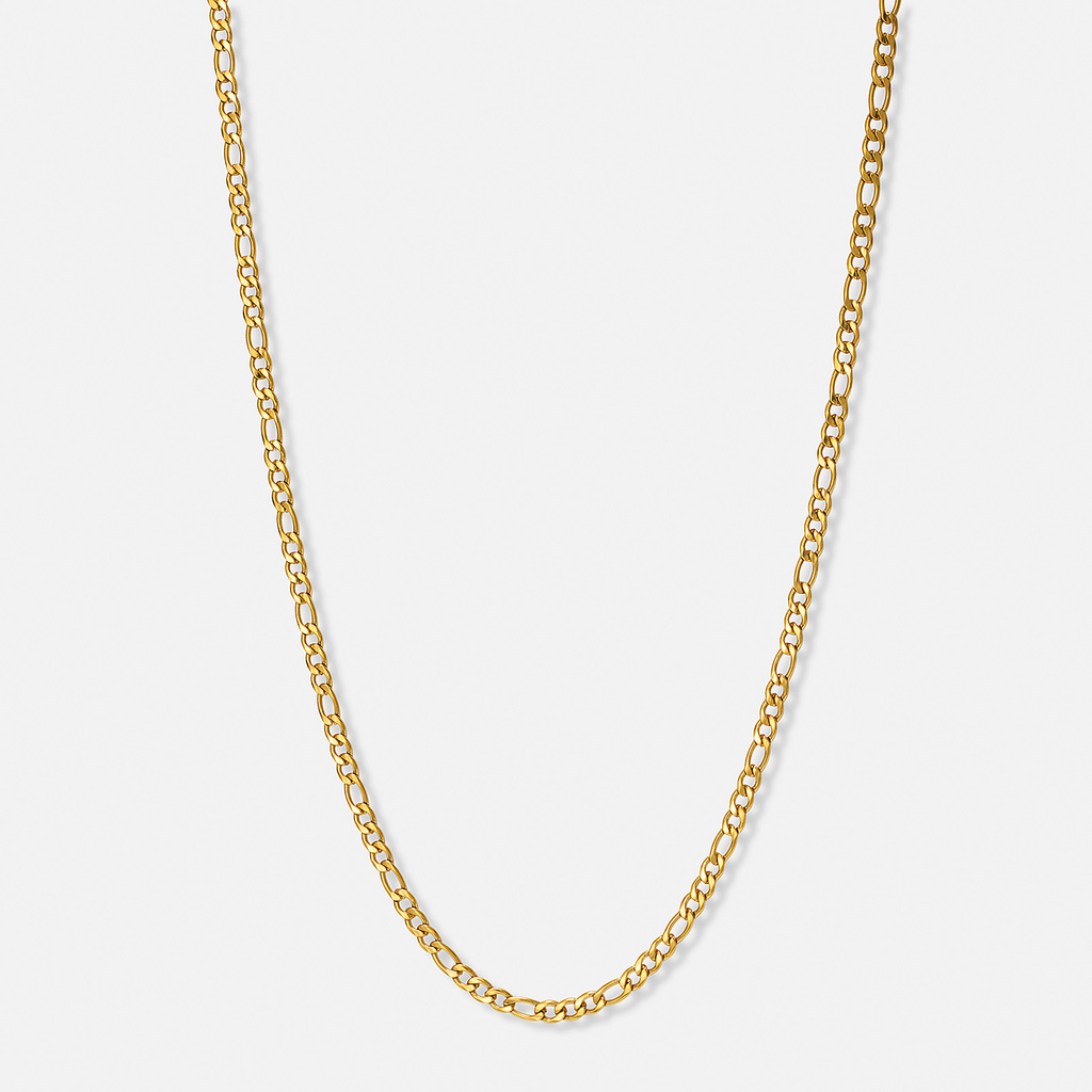 Guldpläterat stålhalsband figarolänk 4mm - 50+5cm
