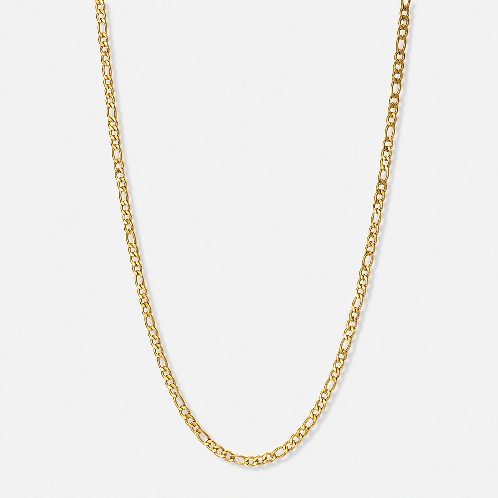 Guldpläterat stålhalsband figarolänk 4mm - 45+5cm