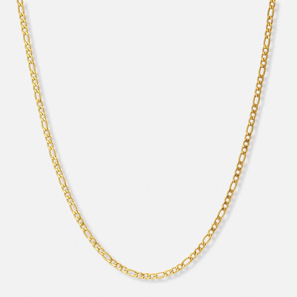 Guldpläterat stålhalsband figarolänk 3mm - 40+5cm