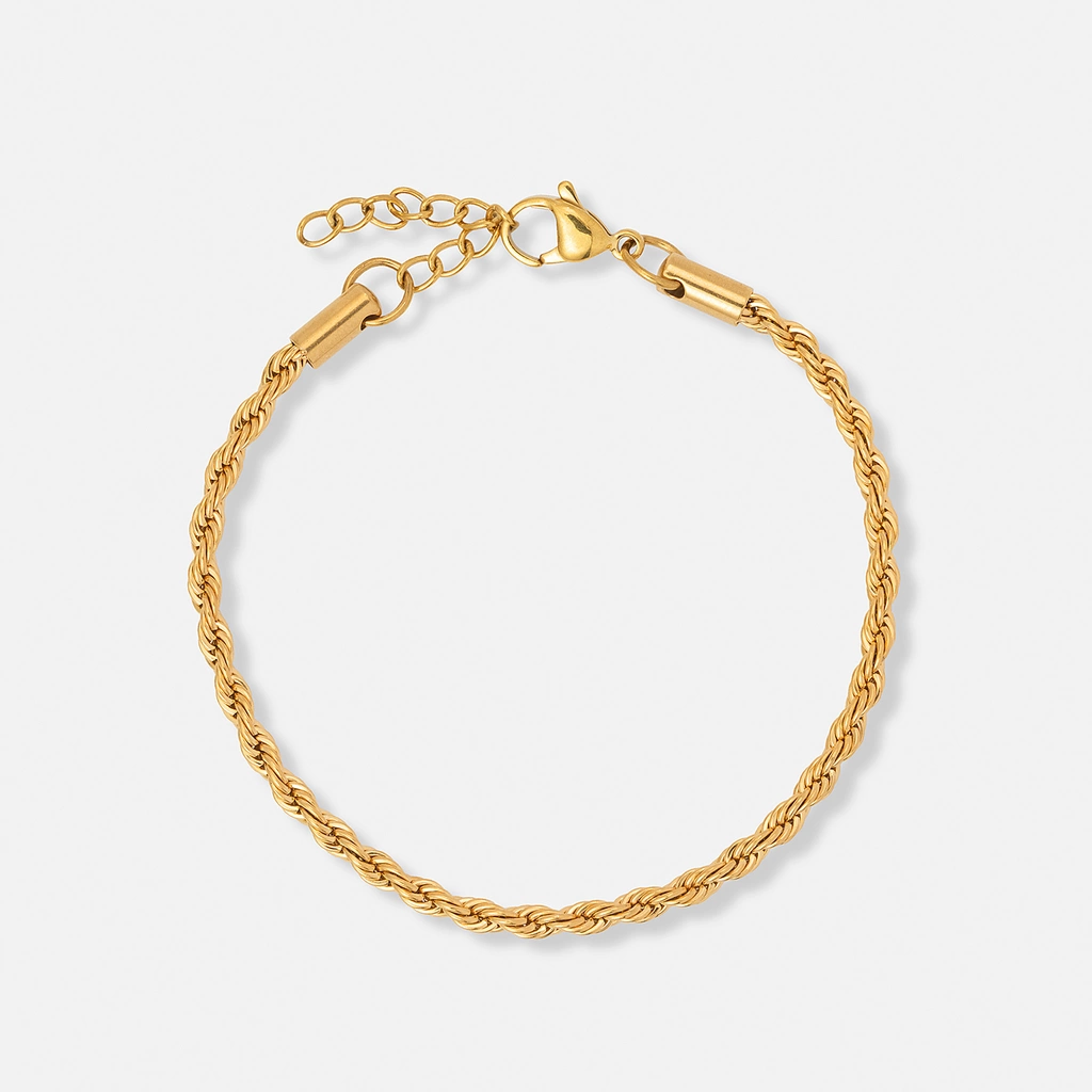 Guldpläterat stålarmband replänk 4 mm - 19+3cm