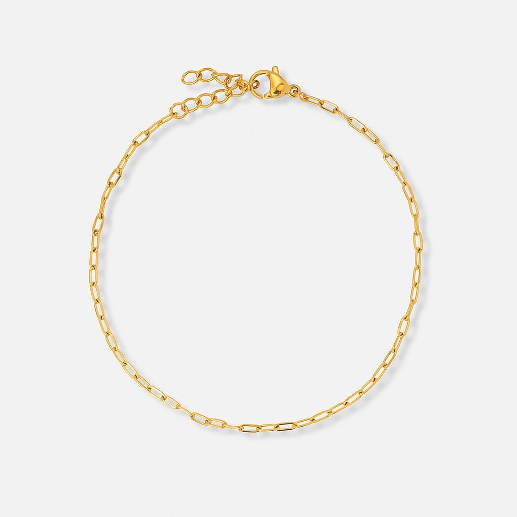 Guldpläterat stålarmband Paperclip 2 mm - 16+3cm