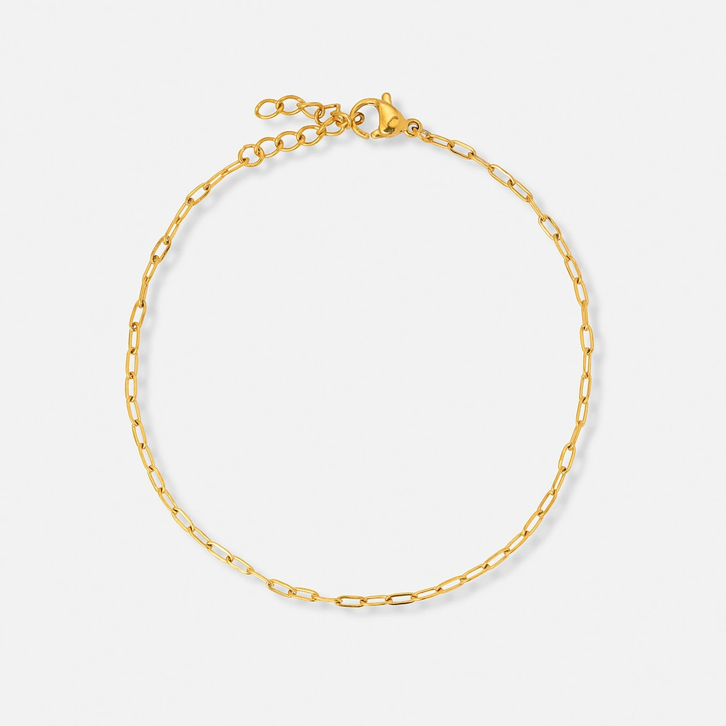 Guldpläterat stålarmband Paperclip 2 mm - 16+3cm