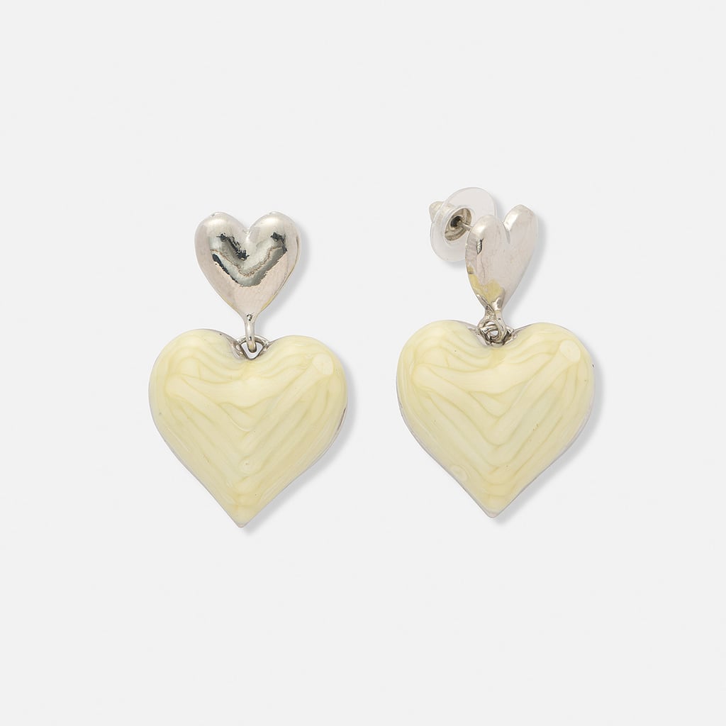 Silverfärgade örhängen, dubbla hängande hjärtan - 40 mm