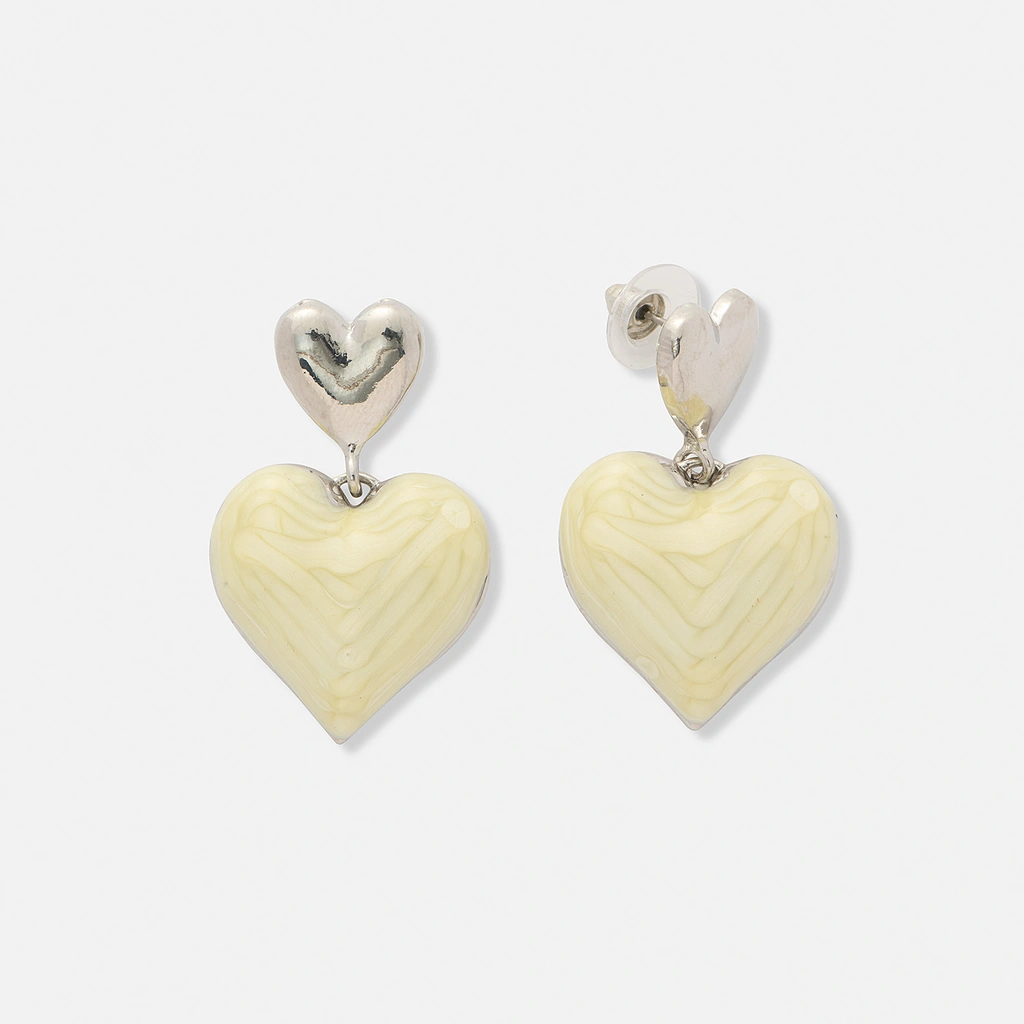 Silverfärgade örhängen, dubbla hängande hjärtan - 40 mm