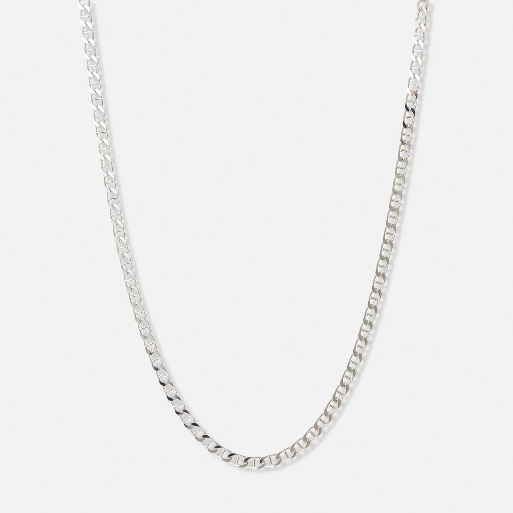 Halsband i silver herr, bean chain - 55 cm