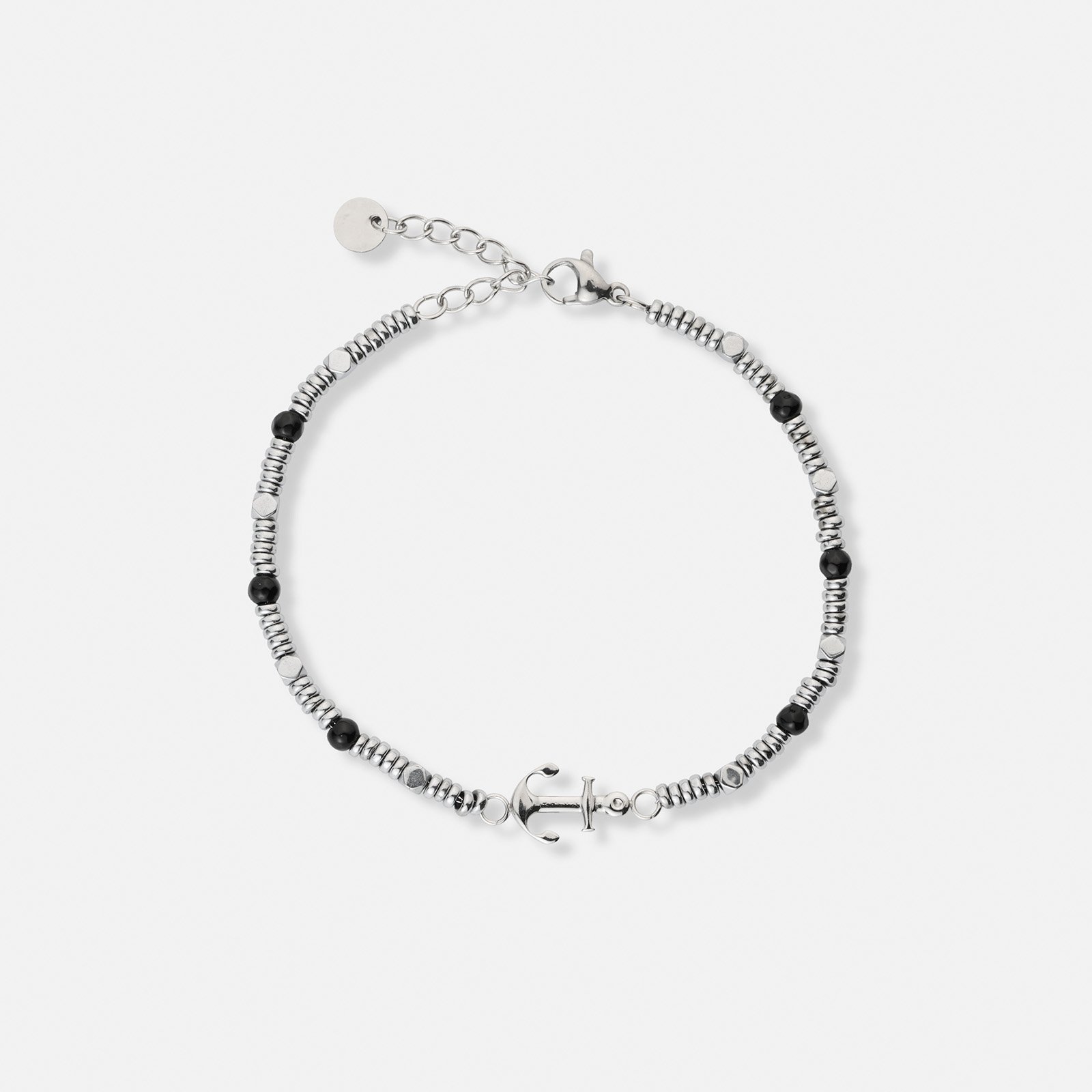 Stålarmband herr svarta kulor, 18cm