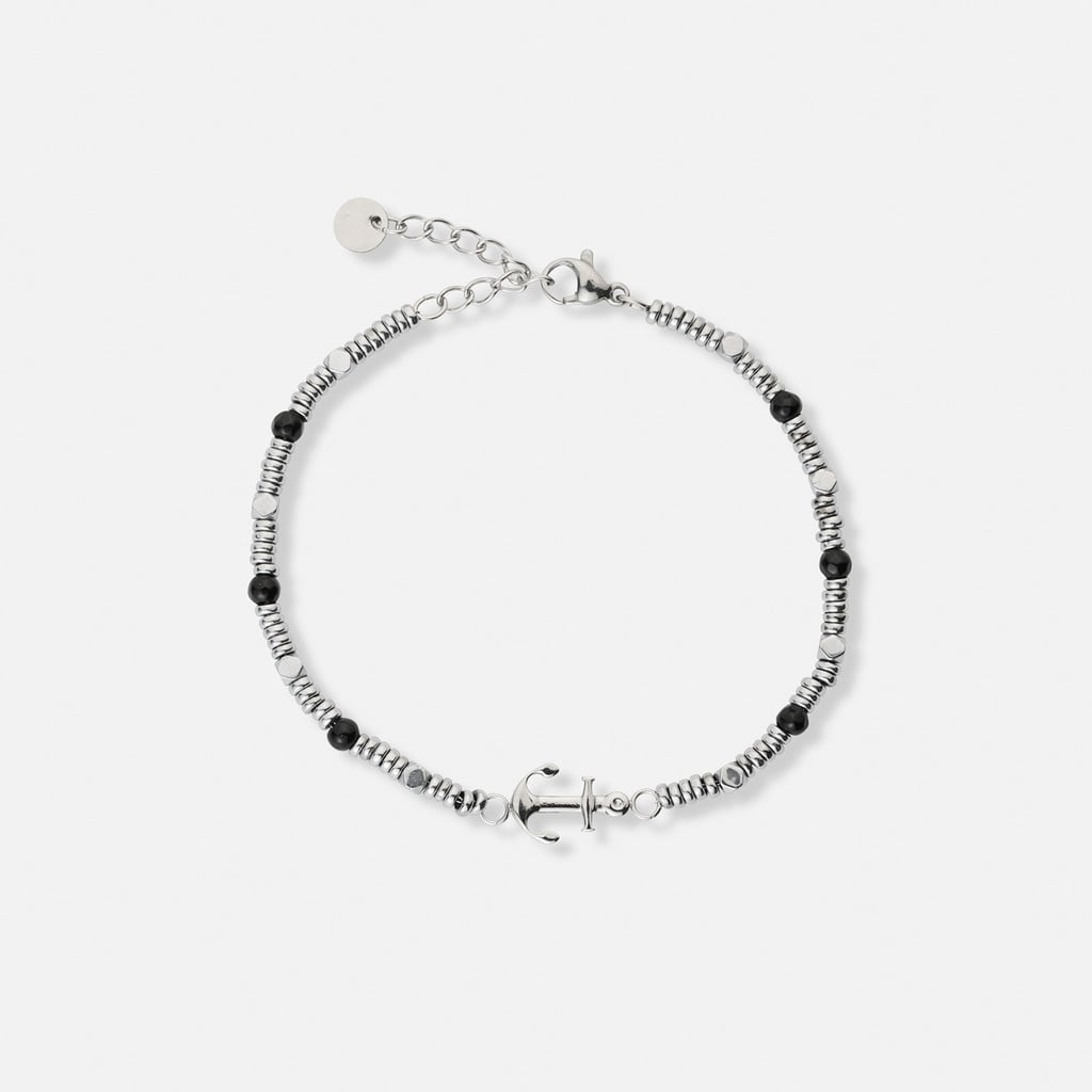 Stålarmband herr svarta kulor, 18cm