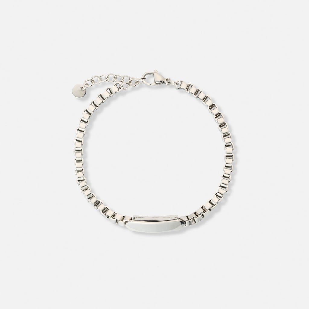 Stålarmband herr, box chain med bricka - 19+3 cm