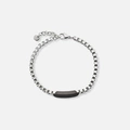 Stålarmband herr, box chain med svart bricka - 19+3 cm