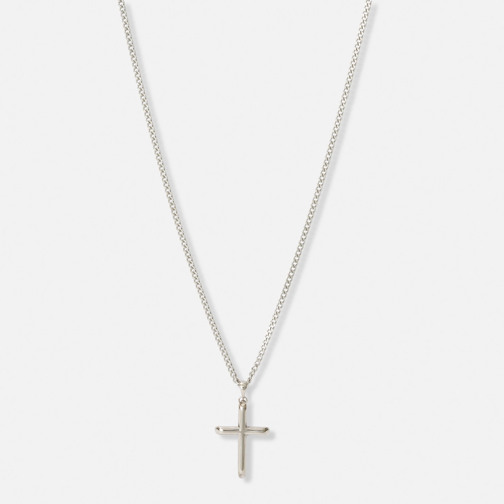 Stålhalsband herr, pansarkedja med kors - 50+5 cm